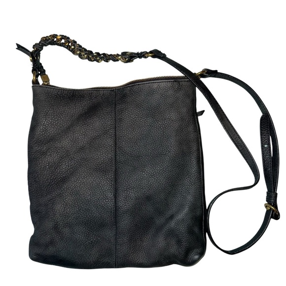 ELLIOTT LUCCA Gwen Black Pebbled Leather Gold Chain Strap Crossbody Bag - Picture 8 of 16